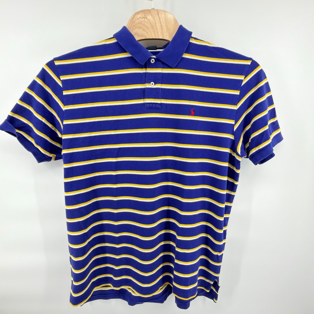 Polo Ralph Lauren Polo Shirt Mens XXL Blue Yellow White Striped Short Sleeve